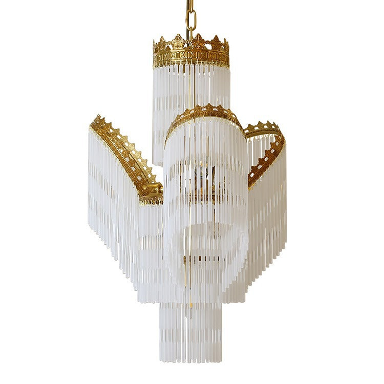 Traditional French Crown Copper Glass 7-Light Chandelier For Living Room