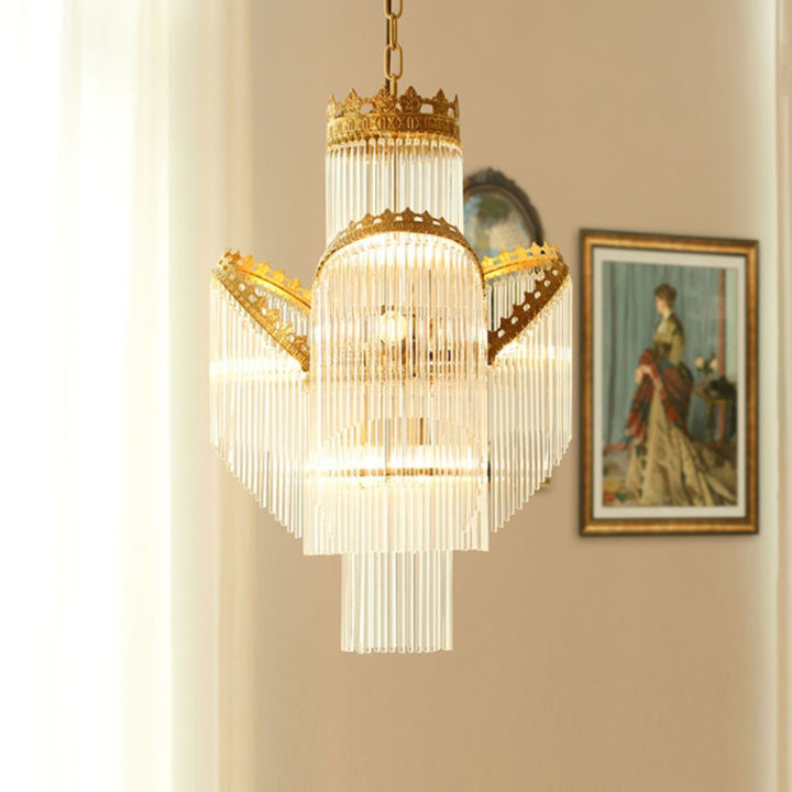 Traditional French Crown Copper Glass 7-Light Chandelier For Living Room