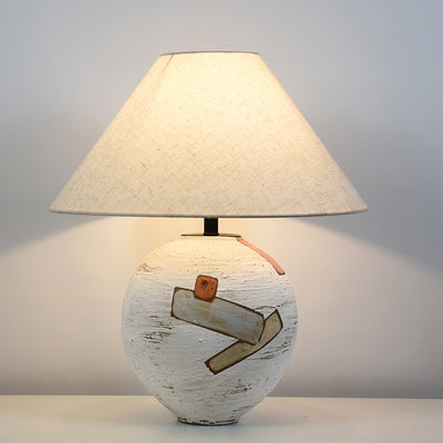 Traditional Japanese Frustum Cone Ceramic Fabric 1-Light Table Lamp For Bedroom