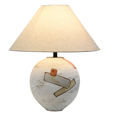 Traditional Japanese Frustum Cone Ceramic Fabric 1-Light Table Lamp For Bedroom