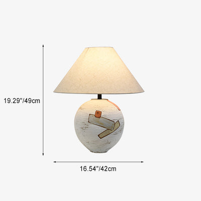 Traditional Japanese Frustum Cone Ceramic Fabric 1-Light Table Lamp For Bedroom