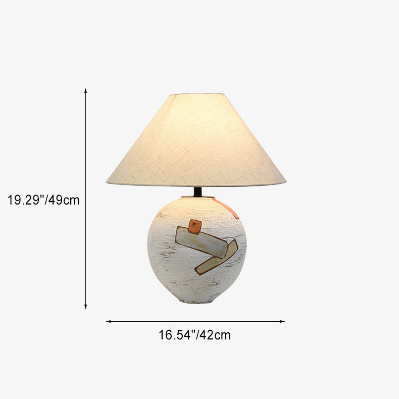 Traditional Japanese Frustum Cone Ceramic Fabric 1-Light Table Lamp For Bedroom