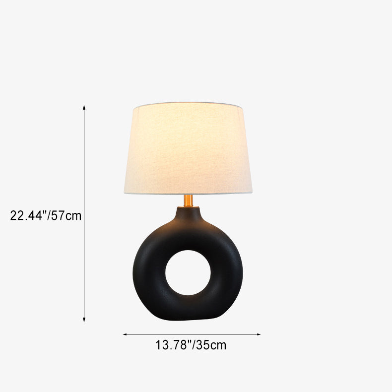 Traditional Japanese Circle Base Ceramic Fabric 1-Light Table Lamp For Bedroom