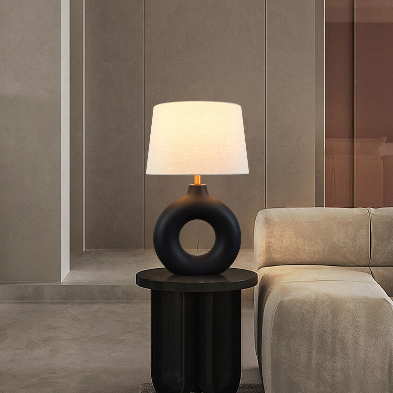 Traditional Japanese Circle Base Ceramic Fabric 1-Light Table Lamp For Bedroom
