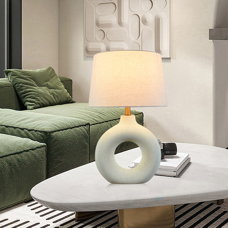 Traditional Japanese Circle Base Ceramic Fabric 1-Light Table Lamp For Bedroom