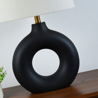 Traditional Japanese Circle Base Ceramic Fabric 1-Light Table Lamp For Bedroom