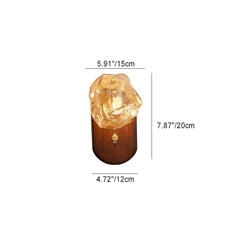 Modern Art Deco Irregular Ice Solid Wood Glass 1-Light Wall Sconce Lamp For Bedroom