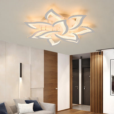 Modern Luxury Flower Iron Crystal Acrylic LED Semi-Flush Mount Ceiling Light For Bedroom