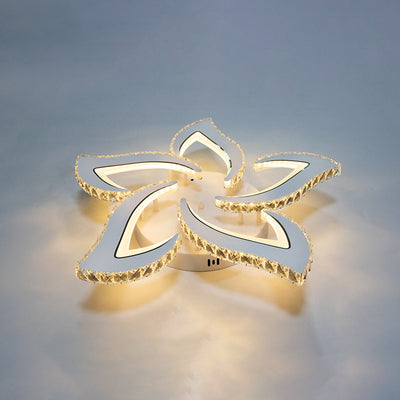 Modern Luxury Flower Iron Crystal Acrylic LED Semi-Flush Mount Ceiling Light For Bedroom