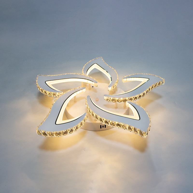Modern Luxury Flower Iron Crystal Acrylic LED Semi-Flush Mount Ceiling Light For Bedroom