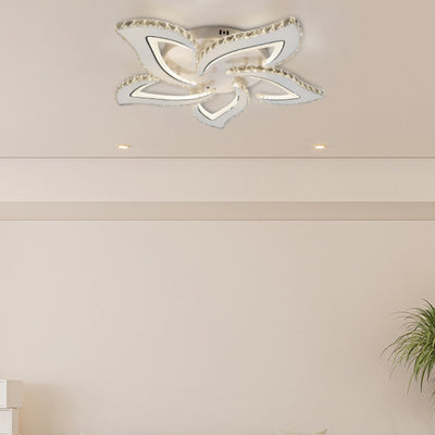 Modern Luxury Flower Iron Crystal Acrylic LED Semi-Flush Mount Ceiling Light For Bedroom