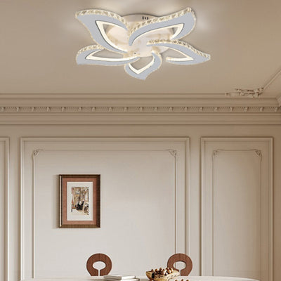 Modern Luxury Flower Iron Crystal Acrylic LED Semi-Flush Mount Ceiling Light For Bedroom
