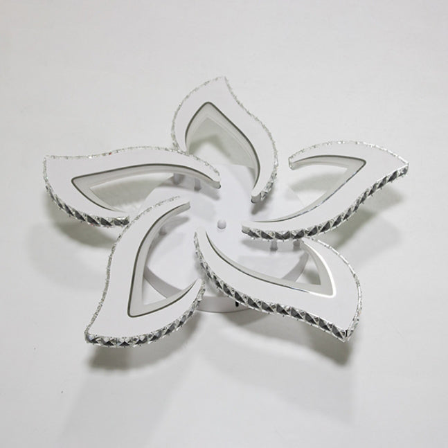 Modern Luxury Flower Iron Crystal Acrylic LED Semi-Flush Mount Ceiling Light For Bedroom