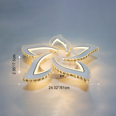 Modern Luxury Flower Iron Crystal Acrylic LED Semi-Flush Mount Ceiling Light For Bedroom