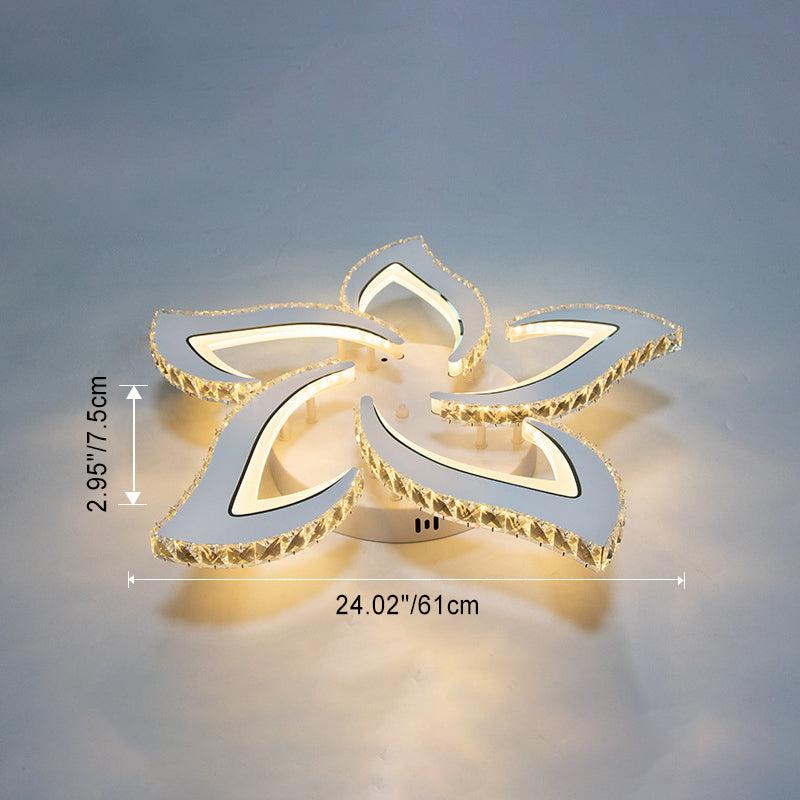 Modern Luxury Flower Iron Crystal Acrylic LED Semi-Flush Mount Ceiling Light For Bedroom