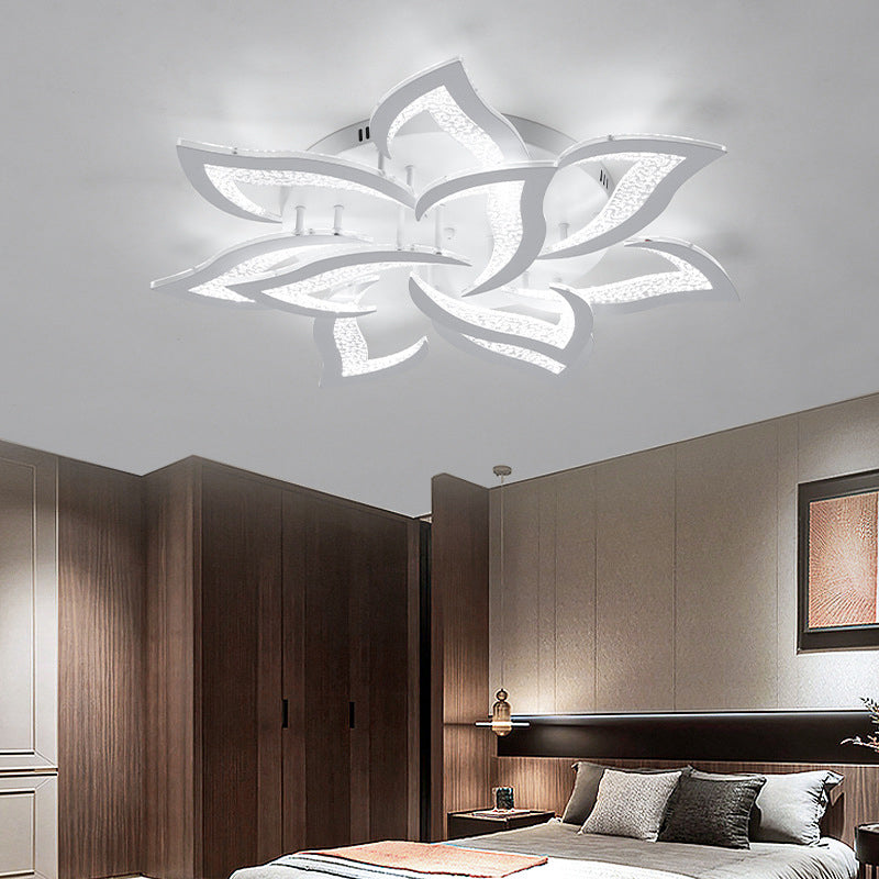 Modern Luxury Flower Iron Crystal Acrylic LED Semi-Flush Mount Ceiling Light For Bedroom