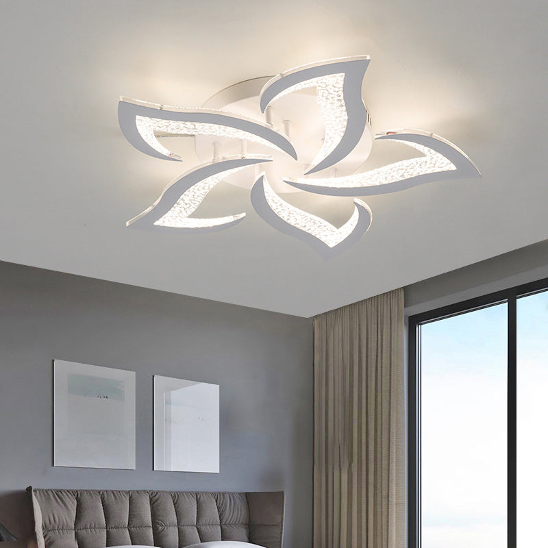 Modern Luxury Flower Iron Crystal Acrylic LED Semi-Flush Mount Ceiling Light For Bedroom