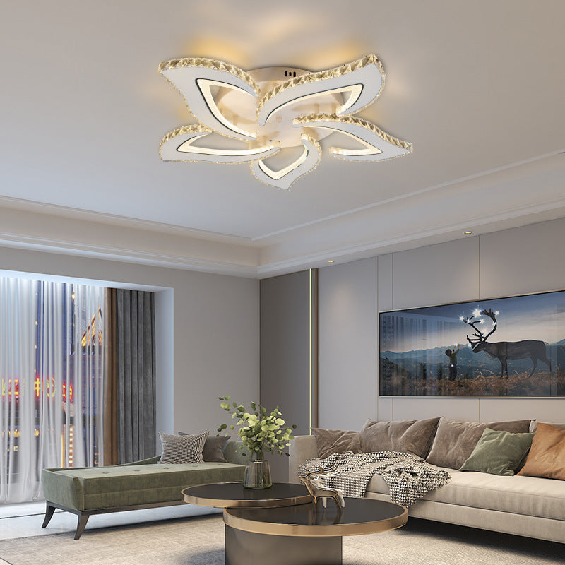 Modern Luxury Flower Iron Crystal Acrylic LED Semi-Flush Mount Ceiling Light For Bedroom