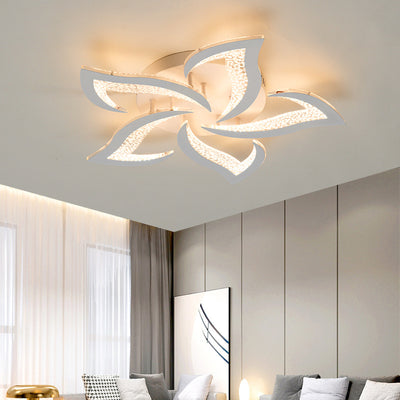 Modern Luxury Flower Iron Crystal Acrylic LED Semi-Flush Mount Ceiling Light For Bedroom