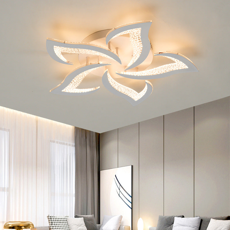 Modern Luxury Flower Iron Crystal Acrylic LED Semi-Flush Mount Ceiling Light For Bedroom