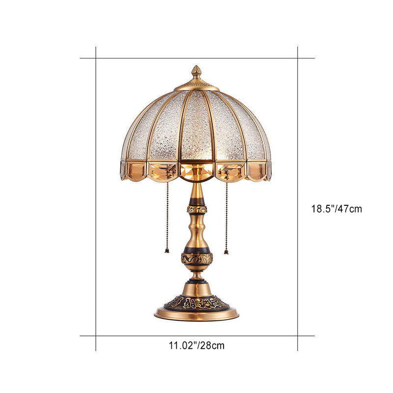 Lámpara de mesa de 2 luces de vidrio y cobre con cúpula europea tradicional para dormitorio 