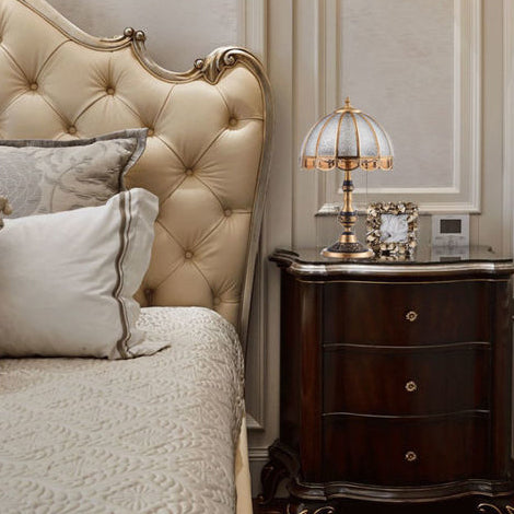 Lámpara de mesa de 2 luces de vidrio y cobre con cúpula europea tradicional para dormitorio 