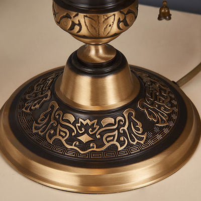 Lámpara de mesa de 2 luces de vidrio y cobre con cúpula europea tradicional para dormitorio 