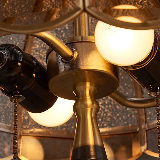 Traditionelle europäische Kuppel-Kupfer-Glas-2-Licht-Tischlampe für das Schlafzimmer 
