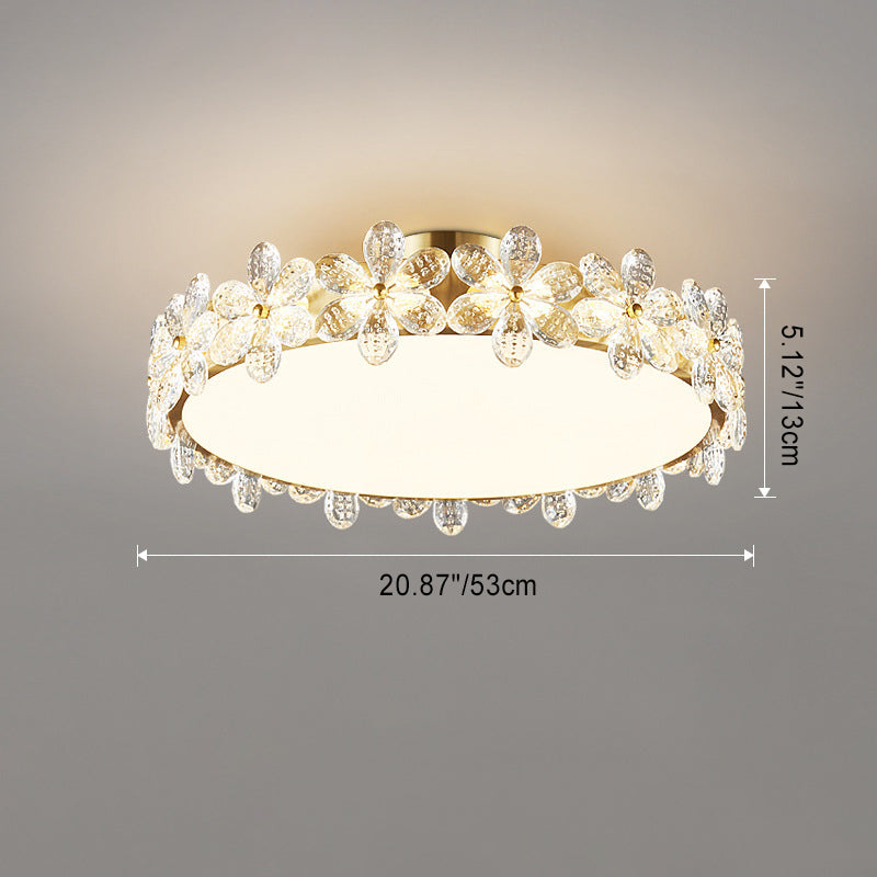 Plafonnier LED rond en acrylique cuivre avec cristaux modernes pour chambre à coucher 