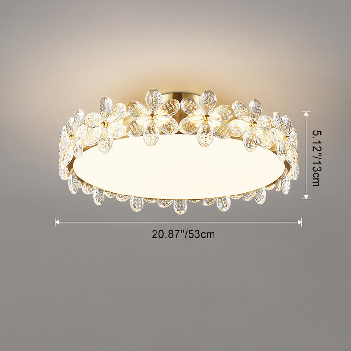 Plafonnier LED rond en acrylique cuivre avec cristaux modernes pour chambre à coucher 
