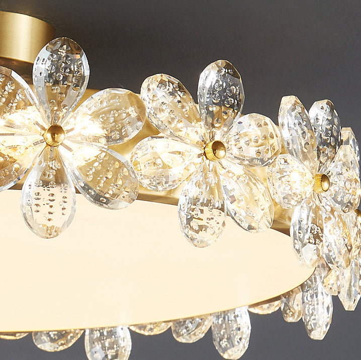 Plafonnier LED rond en acrylique cuivre avec cristaux modernes pour chambre à coucher 