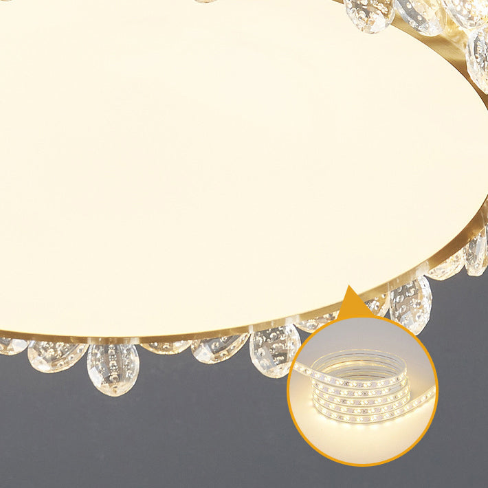 Plafonnier LED rond en acrylique cuivre avec cristaux modernes pour chambre à coucher 