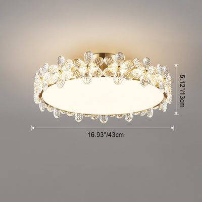 Plafonnier LED rond en acrylique cuivre avec cristaux modernes pour chambre à coucher 