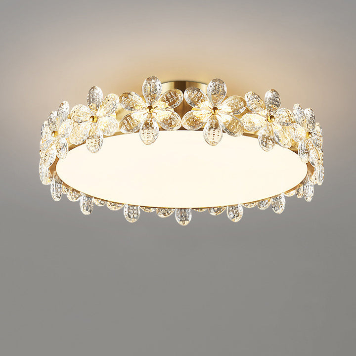 Plafonnier LED rond en acrylique cuivre avec cristaux modernes pour chambre à coucher 