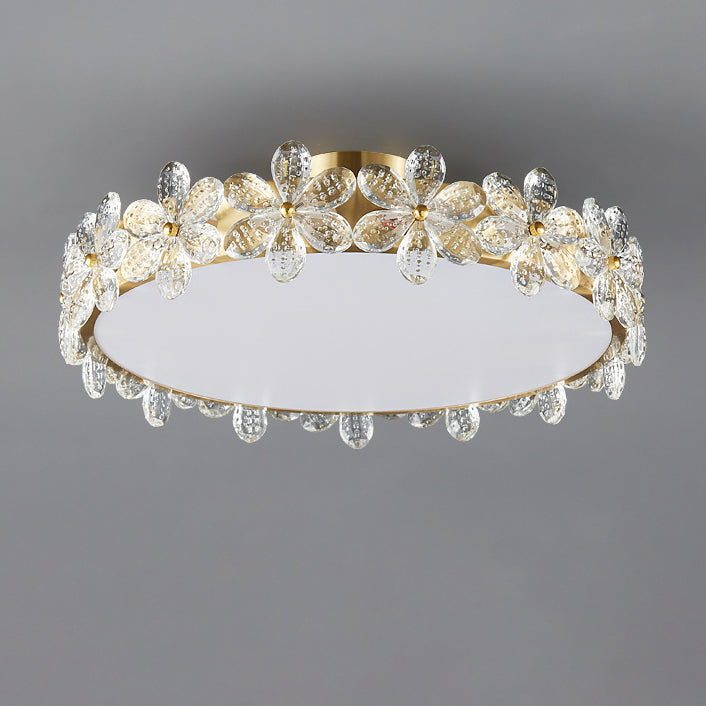 Plafonnier LED rond en acrylique cuivre avec cristaux modernes pour chambre à coucher 