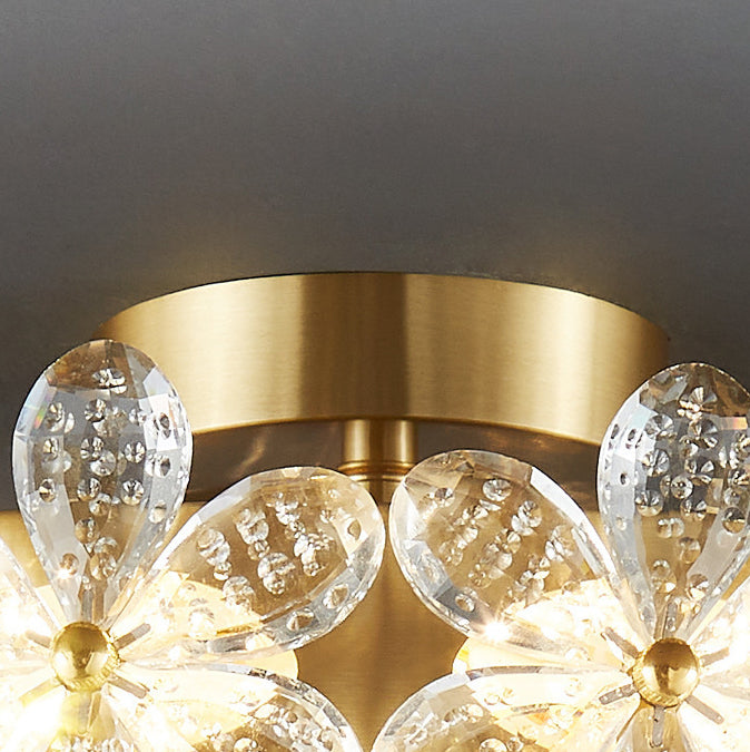 Plafonnier LED rond en acrylique cuivre avec cristaux modernes pour chambre à coucher 