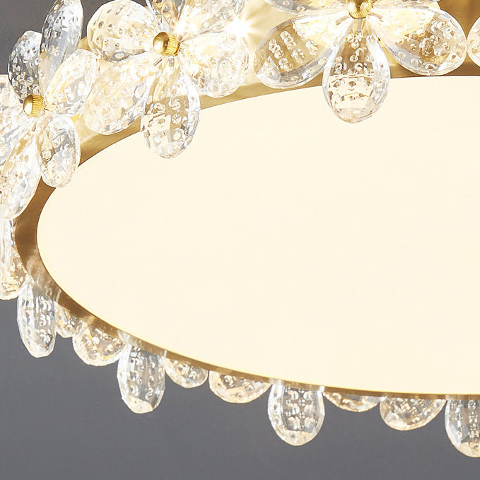 Plafonnier LED rond en acrylique cuivre avec cristaux modernes pour chambre à coucher 