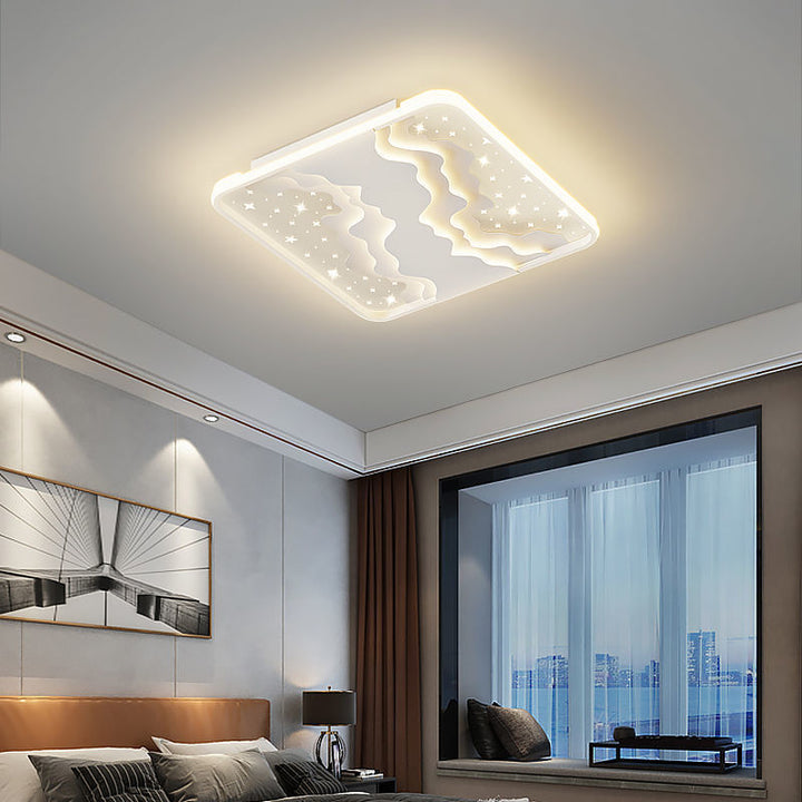 Modern Simplicity Starry Sky Round Iron Aluminum Acrylic LED Flush Mount Ceiling Light For Bedroom