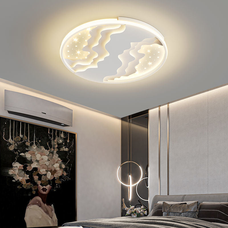 Plafonnier LED rond en fer, aluminium et acrylique avec ciel étoilé de simplicité moderne pour chambre 
