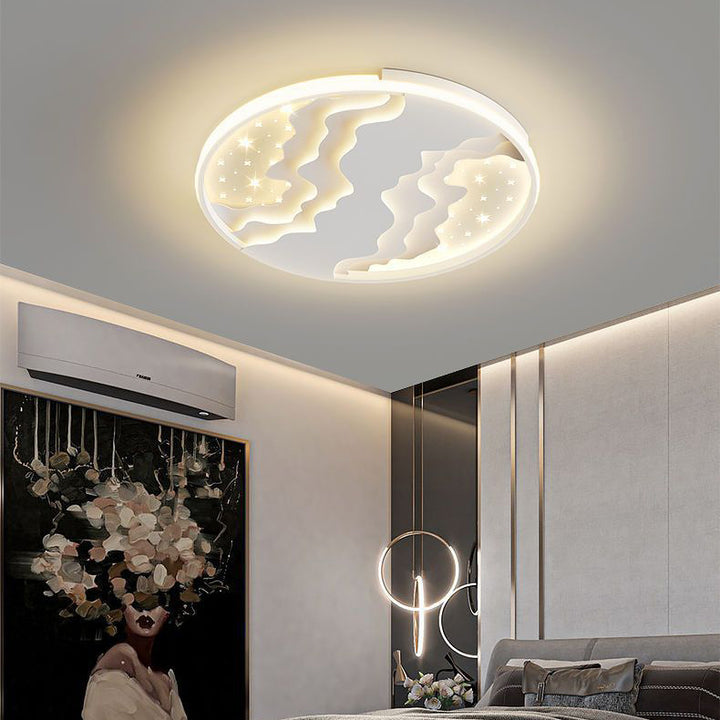 Modern Simplicity Starry Sky Round Iron Aluminum Acrylic LED Flush Mount Ceiling Light For Bedroom