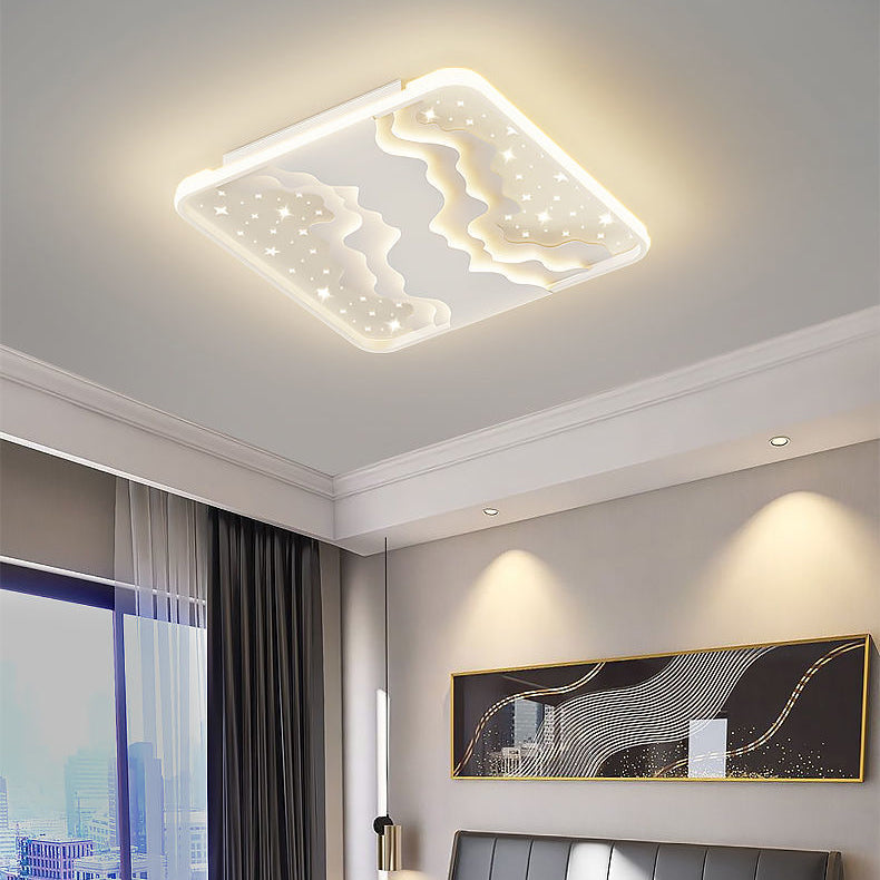 Modern Simplicity Starry Sky Round Iron Aluminum Acrylic LED Flush Mount Ceiling Light For Bedroom