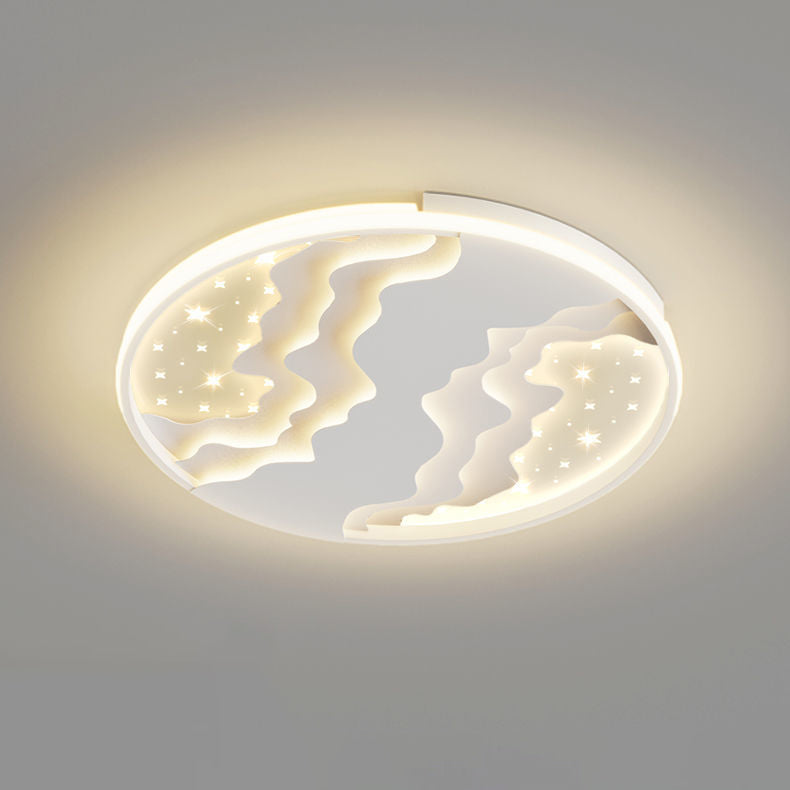 Modern Simplicity Starry Sky Round Iron Aluminum Acrylic LED Flush Mount Ceiling Light For Bedroom