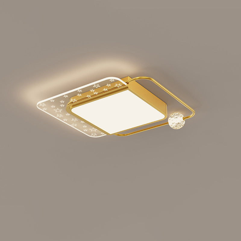 Moderne eklektische quadratische Deckenleuchte aus Kupfer, Acryl und Kristall mit LED für das Schlafzimmer 
