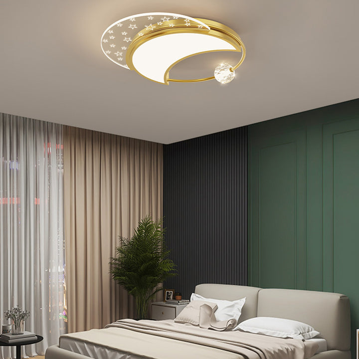 Moderne eklektische quadratische Deckenleuchte aus Kupfer, Acryl und Kristall mit LED für das Schlafzimmer 