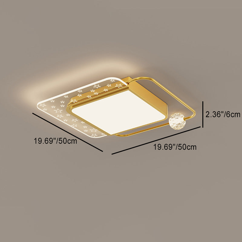 Moderne eklektische quadratische Deckenleuchte aus Kupfer, Acryl und Kristall mit LED für das Schlafzimmer 
