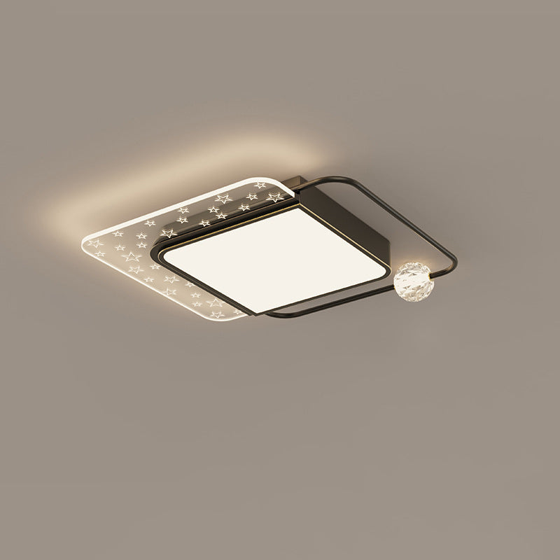 Moderne eklektische quadratische Deckenleuchte aus Kupfer, Acryl und Kristall mit LED für das Schlafzimmer 