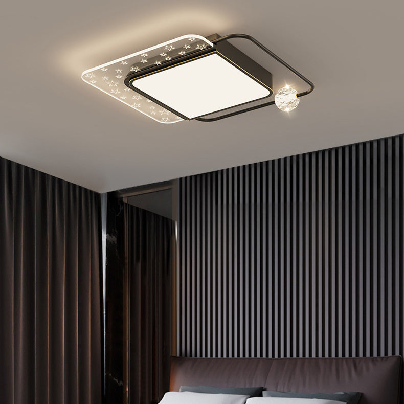 Moderne eklektische quadratische Deckenleuchte aus Kupfer, Acryl und Kristall mit LED für das Schlafzimmer 