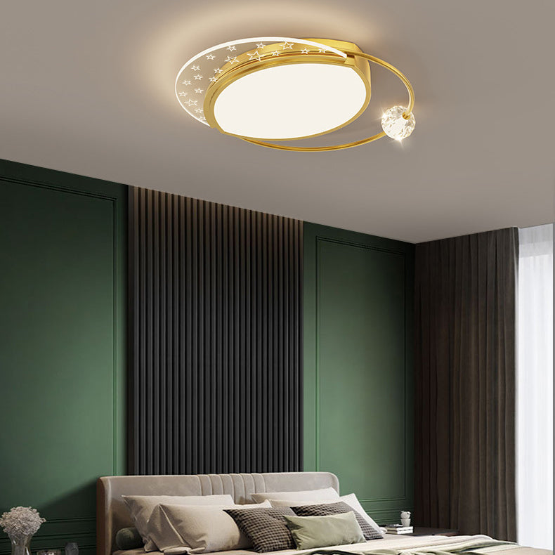 Moderne eklektische quadratische Deckenleuchte aus Kupfer, Acryl und Kristall mit LED für das Schlafzimmer 