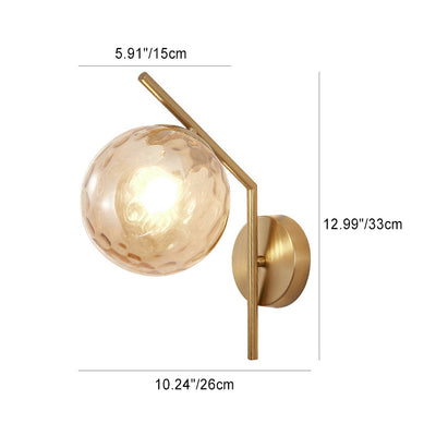 Lámpara Aplique de Pared de Hierro y Vidrio Esférico Tradicional Europeo de 1 Luz para Dormitorio 