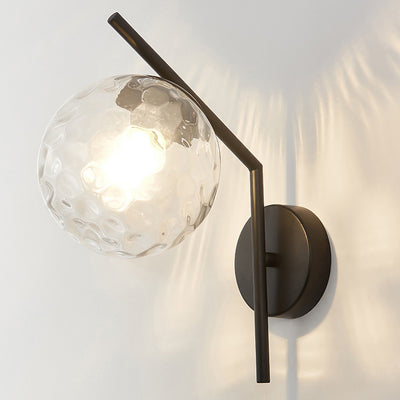 Lámpara Aplique de Pared de Hierro y Vidrio Esférico Tradicional Europeo de 1 Luz para Dormitorio 